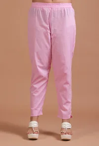 Set Of 2: Light Pink Cotton Embroidered Kurta & Pant Set image 4