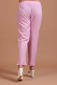 Set Of 2: Light Pink Cotton Embroidered Kurta & Pant Set image 5