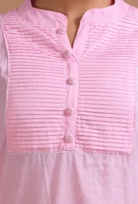 Set Of 2: Light Pink Cotton Embroidered Kurta & Pant Set image 6