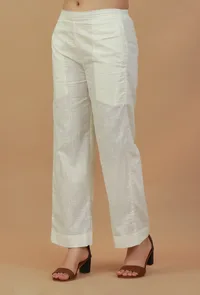Solid White Straight Cotton Pants image 2