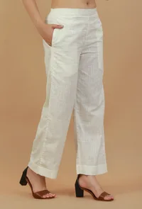Solid White Straight Cotton Pants image 3