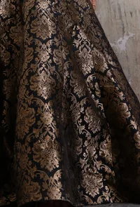 Black Banarasi Jacquard Kalidar Flared Skirt With Tassels image 4