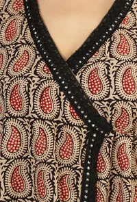 Baagh Hand Block Printed Angrakha Kurta with Lace Accents image 5