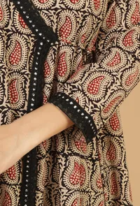 Baagh Hand Block Printed Angrakha Kurta with Lace Accents image 6