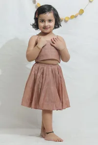 Set of 2: Light Brown Chanderi Blouse with Lehenga image 2