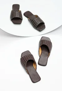 Pecan Brown Quilted Cruelty Free Leather Sliders image 1