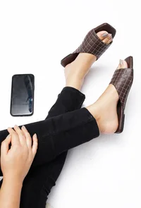 Pecan Brown Quilted Cruelty Free Leather Sliders image 2