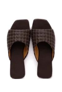 Pecan Brown Quilted Cruelty Free Leather Sliders image 3