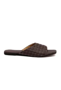 Pecan Brown Quilted Cruelty Free Leather Sliders image 5