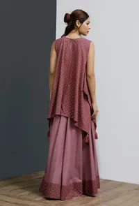 Plum Hand-Block Printed Asymmetrical Short Kurta image 3