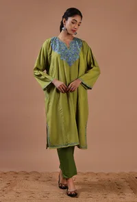 Husk Woolen Ari Embroidered Phiran- Free Size image 2