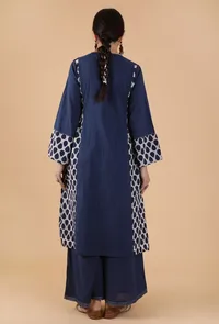 Set Of 2:Ramya Indigo Buta Printed Panelled Gathered Kurta & Palazzo Pants image 4
