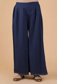 Set Of 2:Ramya Indigo Buta Printed Panelled Gathered Kurta & Palazzo Pants image 5