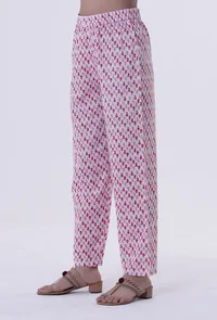 White Cotton Block Printed With Red Motif Pant image 2