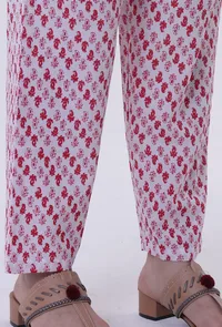 White Cotton Block Printed With Red Motif Pant image 4