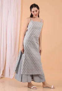 Set of 2: Cadet Grey Cotton Slip with Palazzo Pants image 4