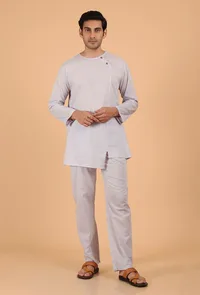 Grey Cotton Mulmul Short Kurta and Pant image 1