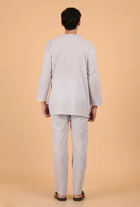 Grey Cotton Mulmul Short Kurta and Pant image 3