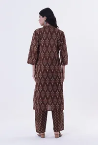 Brown & Multicolor Cotton Block Printed Kurta image 4