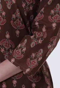 Brown & Multicolor Cotton Block Printed Kurta image 6