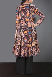 Set of 3 - Kalamkari Cape with Black Maxi Dress And Palazzos image 3