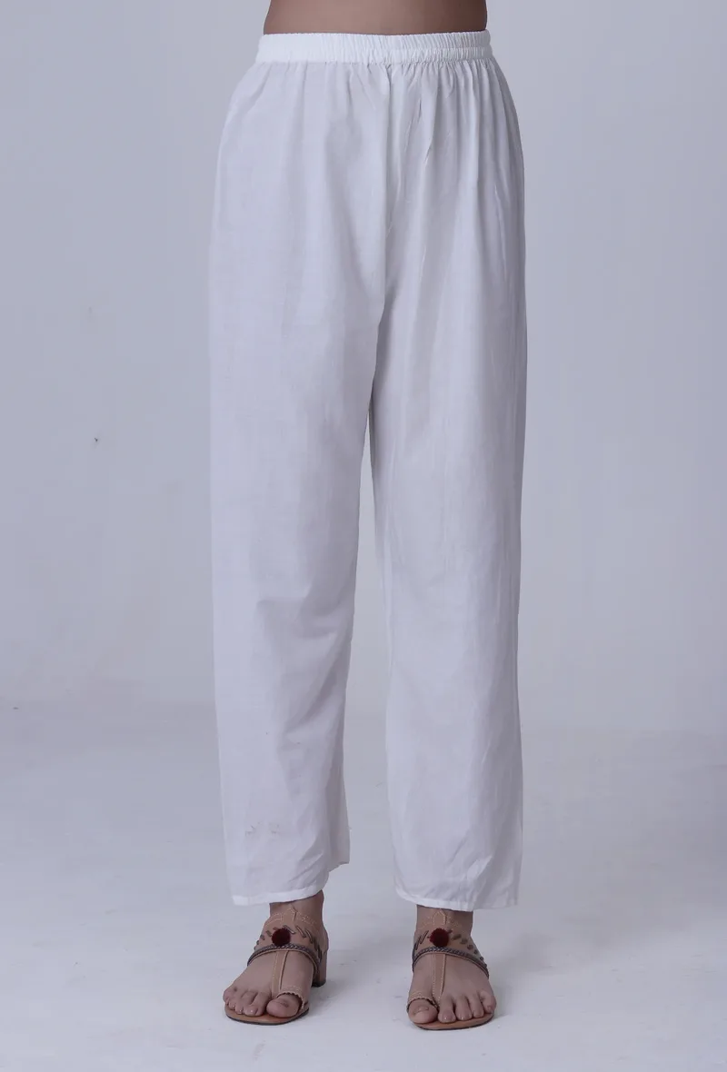 White Cotton Chikankari Laces Pant