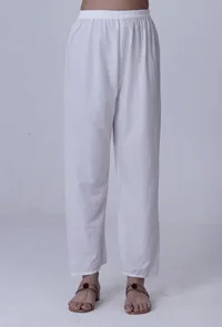 White Cotton Chikankari Laces Pant image 1