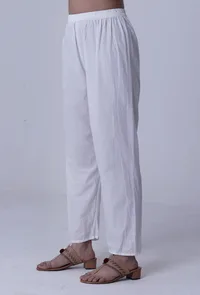 White Cotton Chikankari Laces Pant image 2