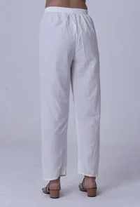 White Cotton Chikankari Laces Pant image 3