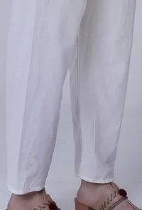 White Cotton Chikankari Laces Pant image 4