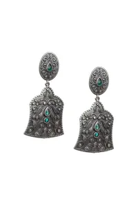 Teal Stone Tribal Motif Brass Tribal Earrings image 2