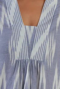 Blue Ikat Cotton V-Neck Kurta image 5