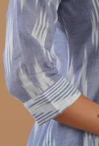 Blue Ikat Cotton V-Neck Kurta image 6