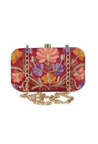 Red velvety rectangular clutch image 1