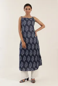 Blue Color Cotton Slip With White Motif image 1