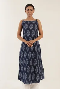 Blue Color Cotton Slip With White Motif image 2