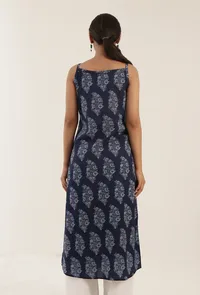 Blue Color Cotton Slip With White Motif image 5