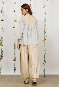 Set of 2: Beige and Grey Cotton Khaadi Short Kurta with Beige Khadi Cotton Harem Pants image 4