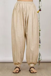 Set of 2: Beige and Grey Cotton Khaadi Short Kurta with Beige Khadi Cotton Harem Pants image 5