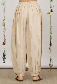 Set of 2: Beige and Grey Cotton Khaadi Short Kurta with Beige Khadi Cotton Harem Pants image 6