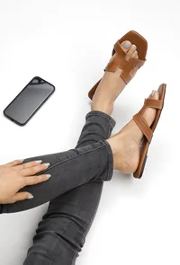 Bark Brown Cruelty Free Leather Sliders image 2