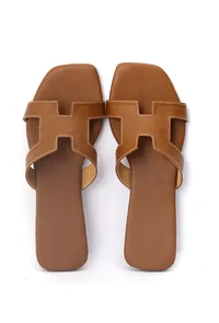 Bark Brown Cruelty Free Leather Sliders image 3