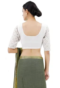 White Blouse With Beige Kantha Sleeves image 3