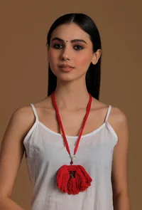 Scarlet Red Thread Silver Tribal Necklace image 1