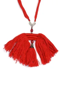 Scarlet Red Thread Silver Tribal Necklace image 3
