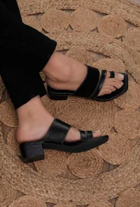 Onyx Black Cruelty Free Leather Heels image 1