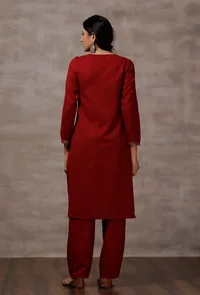 Maroon Cashmilon Straight Kurta image 3