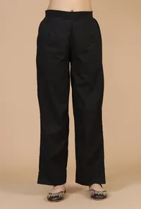 Solid Black Pure Cotton Straight Pants image 1