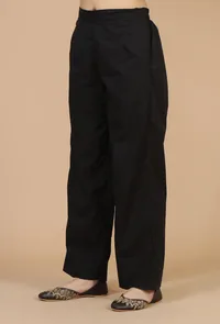 Solid Black Pure Cotton Straight Pants image 3