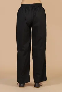 Solid Black Pure Cotton Straight Pants image 4